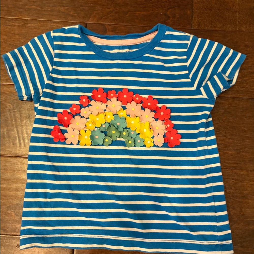 Kids Blue Striped Floral Rainbow Tee
